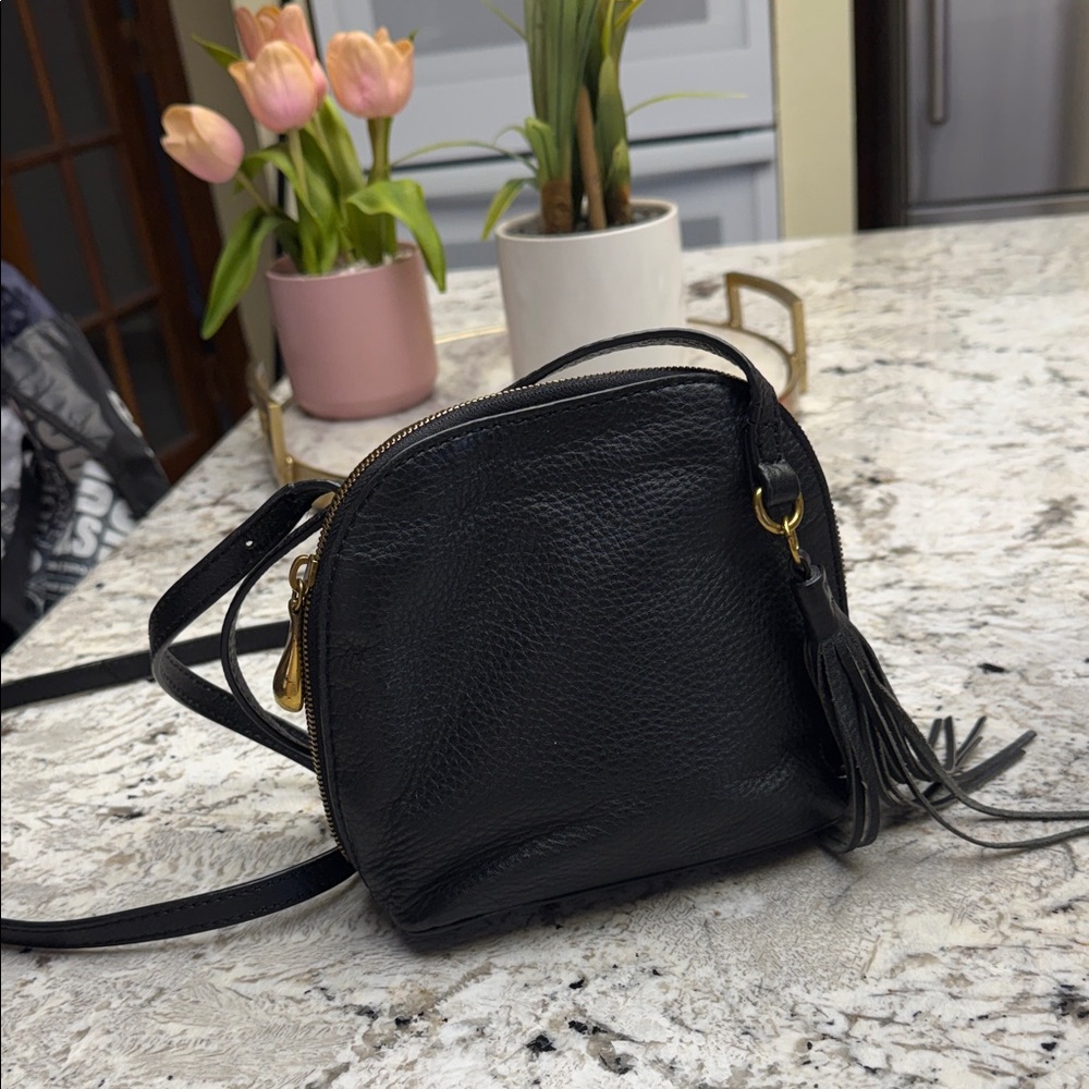 HOBO Black Leather Crossbody Bag with Tassel